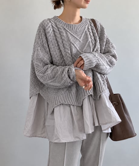 cable knit layered top /3color　FL3726