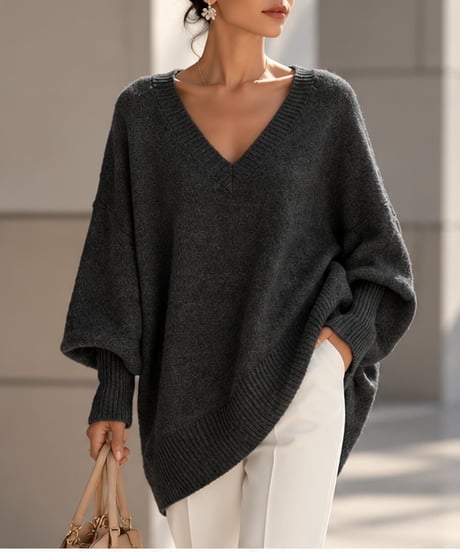 v-neck oversized knit /6color FL3760