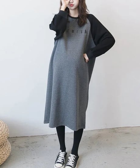raglan sleeve long dress /2color　FL3735