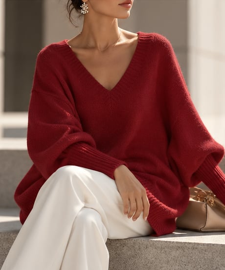 v-neck oversized knit /6color FL3760
