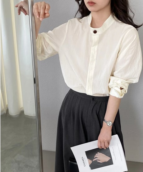 stand collar long sleeve shirt /2color　FL3676
