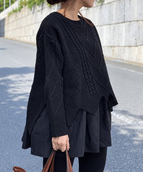cable knit layered top /3color　FL3726