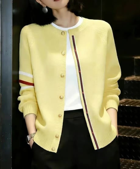 striped trim cardigan /4color　FL3751