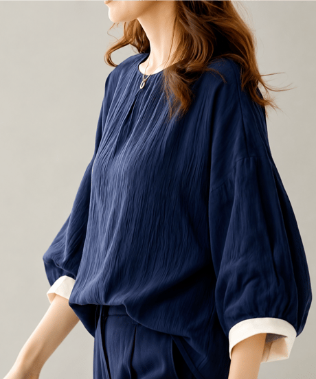 long sleeve contrast cuff blouse /3color　FL3651