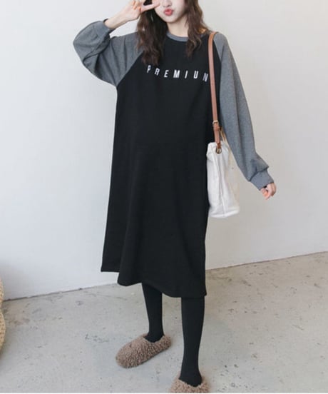 raglan sleeve long dress /2color　FL3735