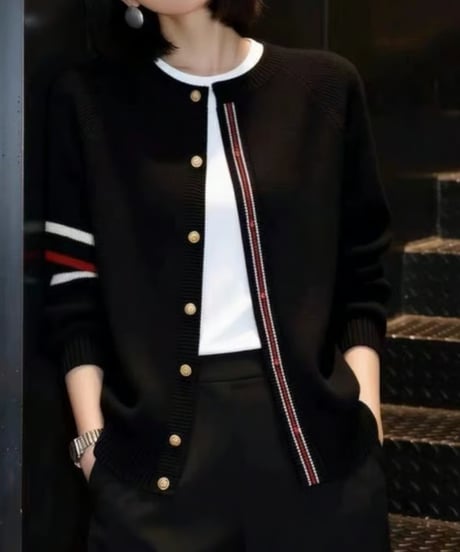 striped trim cardigan /4color　FL3751