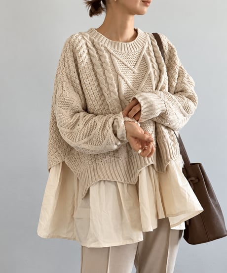 cable knit layered top /3color　FL3726