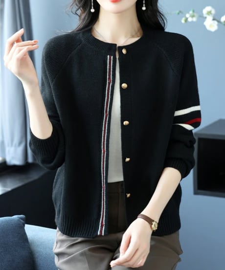 striped trim cardigan /4color　FL3751