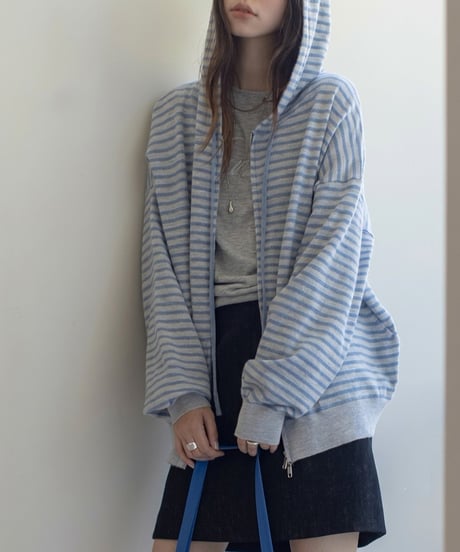 striped knit zip-up hoodie /2color　FL3315