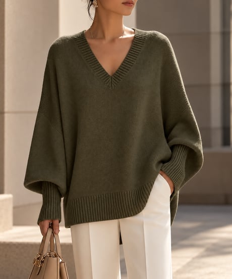 v-neck oversized knit /6color FL3760