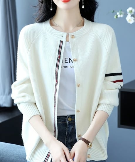 striped trim cardigan /4color　FL3751