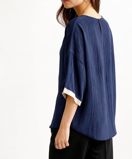 long sleeve contrast cuff blouse /3color　FL3651