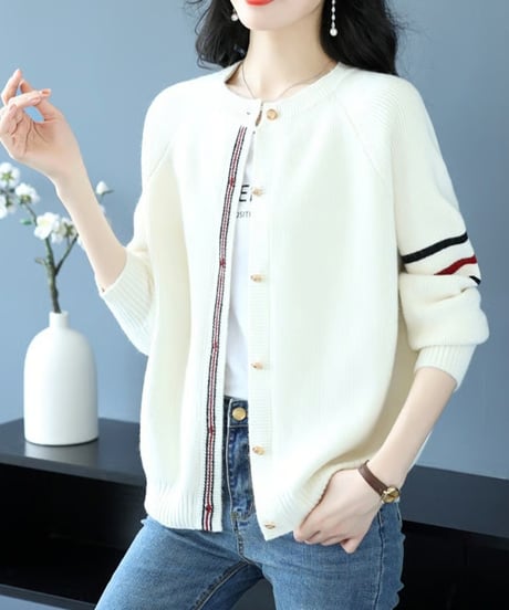 striped trim cardigan /4color　FL3751