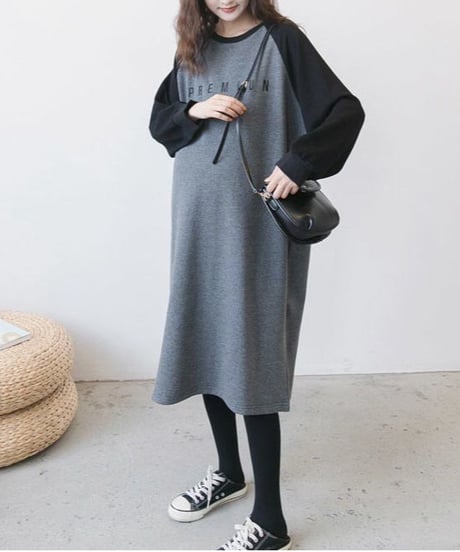raglan sleeve long dress /2color　FL3735