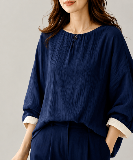 long sleeve contrast cuff blouse /3color　FL3651