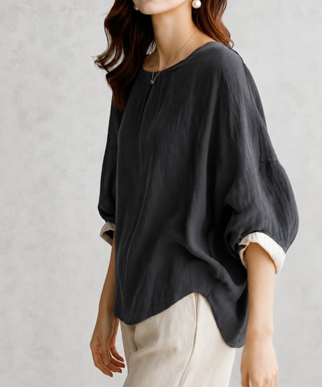 long sleeve contrast cuff blouse /3color　FL3651