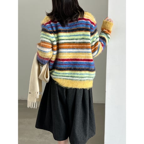 colorful stripe fuzzy cardigan　/3color　un2157