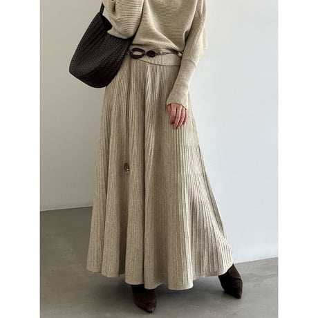 soft rib knit pleated dress　/3color　un2151