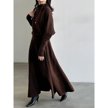 soft rib knit pleated dress　/3color　un2151