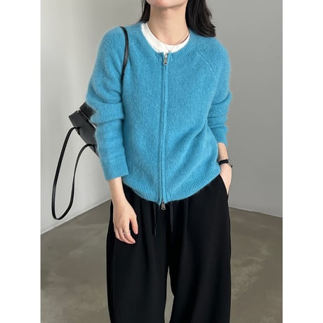 soft knit double zip cardigan　/4color　un2168