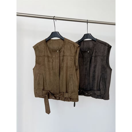 suede touch belted vest　/2color　un2160