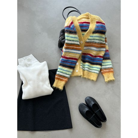 colorful stripe fuzzy cardigan　/3color　un2157