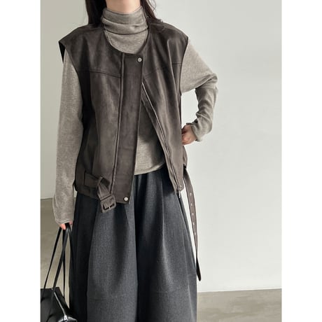 suede touch belted vest　/2color　un2160