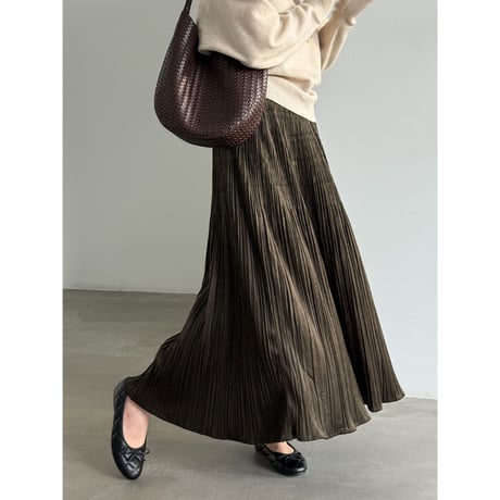 vintage pleated flare long skirt 　/3color　un2166