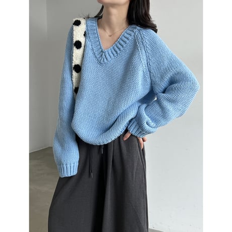 chunky knit v-neck pullover　/2color　un2171