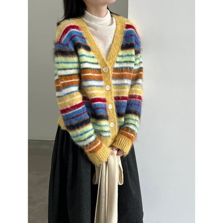 colorful stripe fuzzy cardigan　/3color　un2157