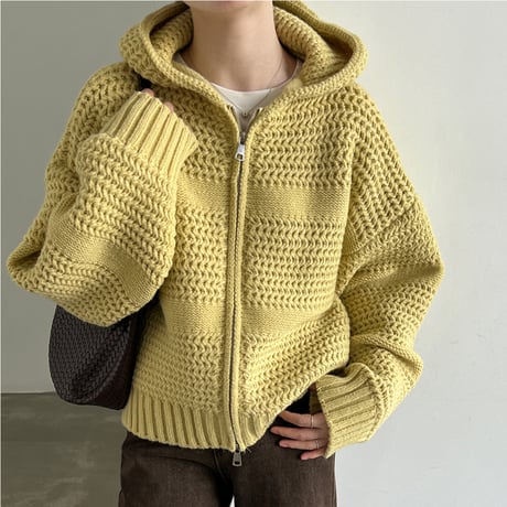 textured knit zip hoodie　/2color　un2170