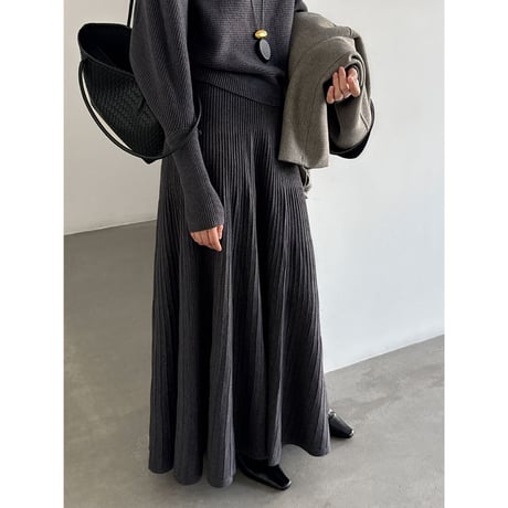 soft rib knit pleated dress　/3color　un2151