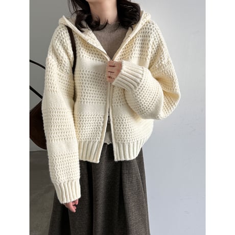 textured knit zip hoodie　/2color　un2170