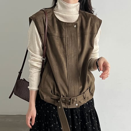 suede touch belted vest　/2color　un2160