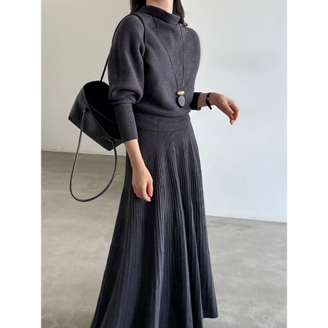 soft rib knit pleated dress　/3color　un2151