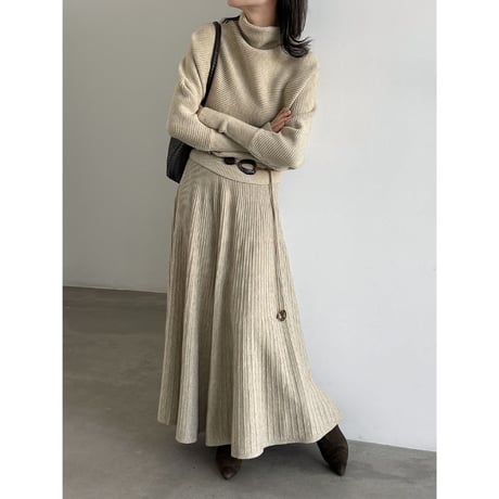 soft rib knit pleated dress　/3color　un2151