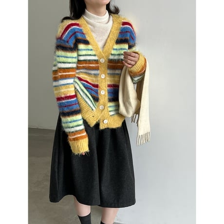 colorful stripe fuzzy cardigan　/3color　un2157