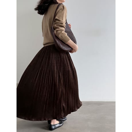 vintage pleated flare long skirt 　/3color　un2166