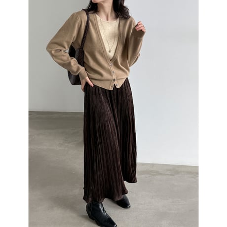 vintage pleated flare long skirt 　/3color　un2166
