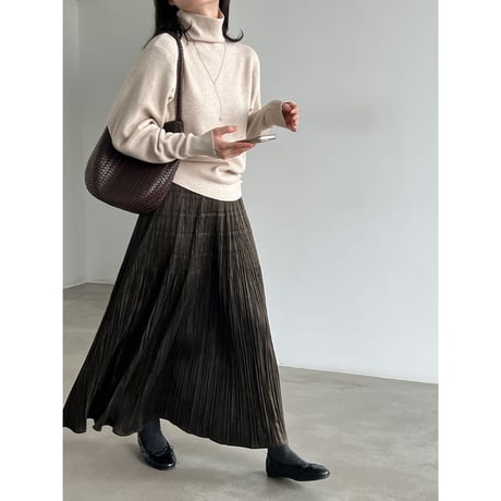 vintage pleated flare long skirt 　/3color　un2166