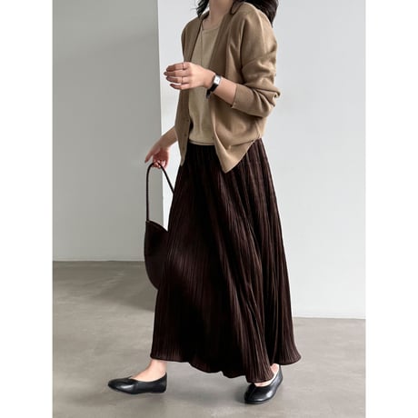 vintage pleated flare long skirt 　/3color　un2166