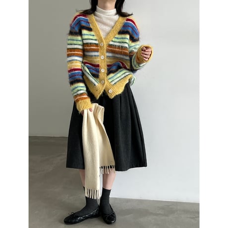 colorful stripe fuzzy cardigan　/3color　un2157