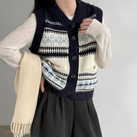 nordic pattern knit vest　un2163