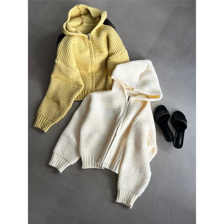 textured knit zip hoodie　/2color　un2170