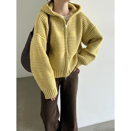 textured knit zip hoodie　/2color　un2170