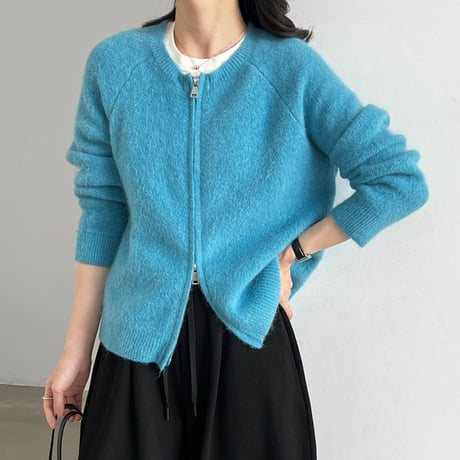 soft knit double zip cardigan　/4color　un2168
