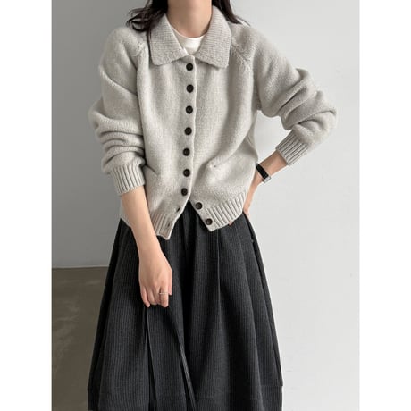 soft collar knit cardigan　/3color　un2156