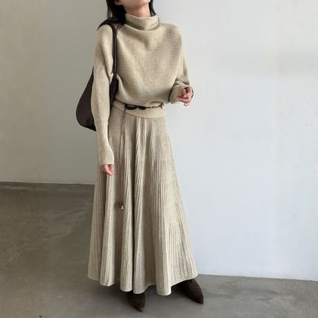 soft rib knit pleated dress　/3color　un2151