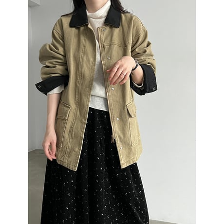 vintage washed contrast collar utility jacket 　/2color　un2165