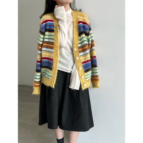 colorful stripe fuzzy cardigan　/3color　un2157